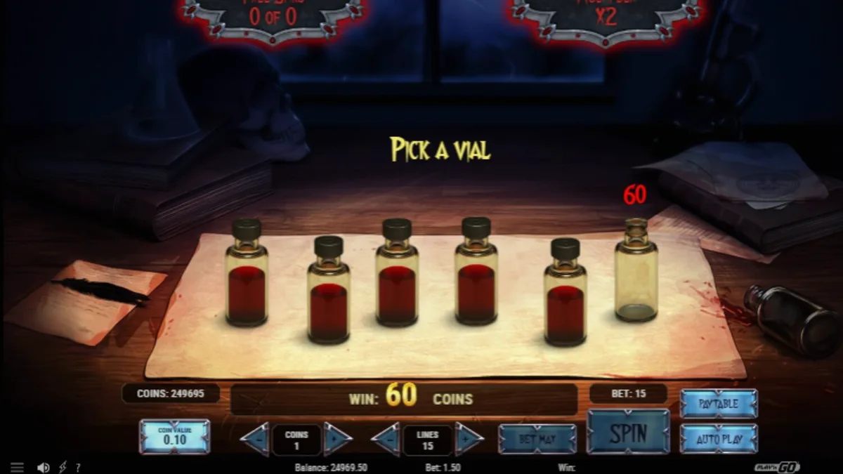 Cena gótica e sombria do slot Wild Blood com elementos de vampiros