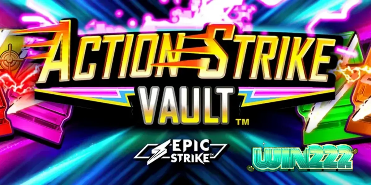 Interface vibrante do jogo Action Strike Vault com elementos espaciais e neon